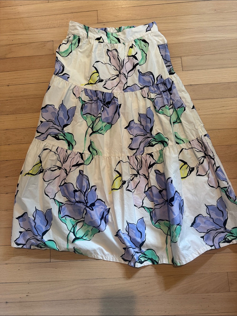 a new day Cream Tiered Midi Skirt with Lavender Floral Pattern